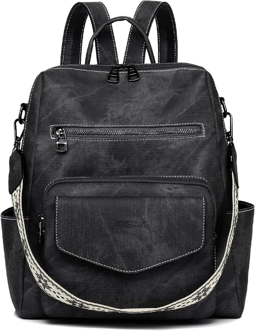 Backpack Purse for Women Leather Backpack Ladies Fashion Handbag Designer Shoulder Bag Small Travel Bag Black