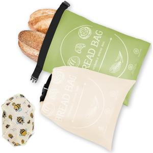 Bread Bags for Homemade with Beeswax Wrap - Zipper Reusable Bread Bag for Sourdough 2-Pack, Reusable Food Storage Bag to Keep Sourdough Fresh, Freezer-Safe, Eco-Friendly (Khai& Green) (Large)