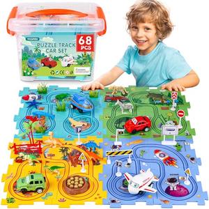 VESPRO 4 Series Toddler Car Track Set, 68PCS Kids Car Track Play Set, Educational Puzzle Toys for Kids Ages 3+ Boys and Girls