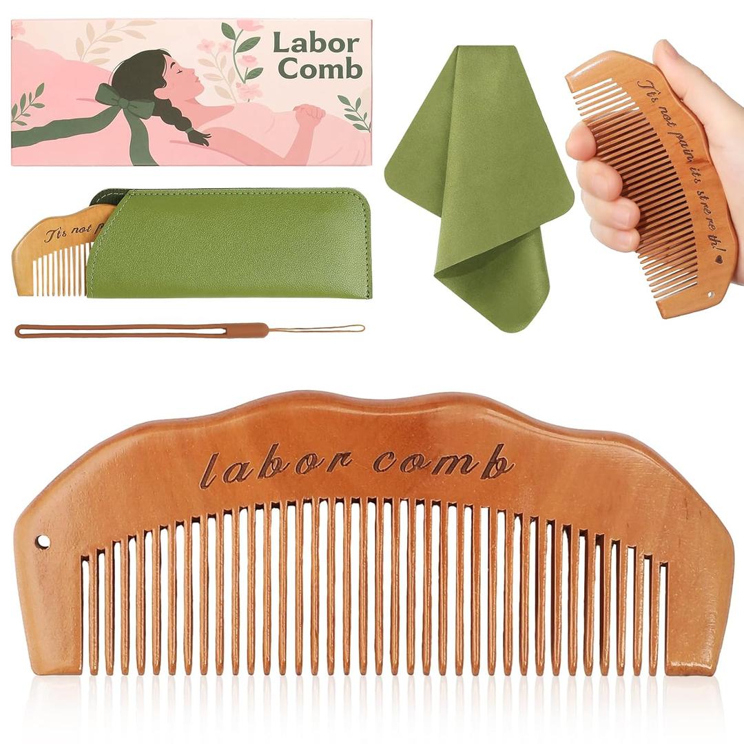 4 x Birth Comb for Labor Pain, Natural Wooden Labor Combs for Women Pregnancy, pregnancy hospital bag essentialsDelivery Essentials, Baby Comb  Shower Comb for New Mom Gifts