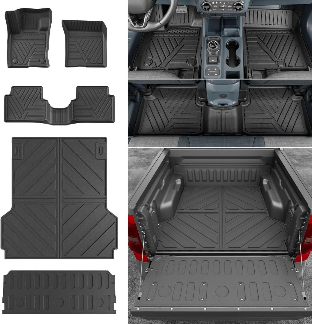 powoq Gas Floor Mat Compatible with 2022-2025 Ford Maverick Truck Bed Mat Liner Cargo Liner TPE Tailgate Mat Replacement for 2022-2024 2025 Ford Maverick Accessories(Bed Mat+Tailgate Mat+Floor Mat)