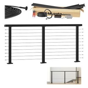 Muzata 4-8FT Upgraded Pre-Crimped Black Complete Cable Railing Kit 36 Inch Cable Railing System for Decks Porch with Post Handrail Easy DIY with User Guide Complete Set RC01