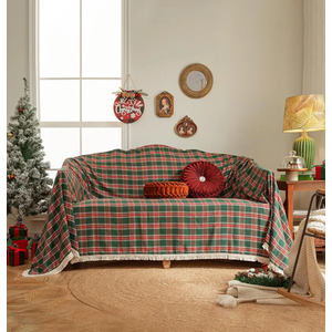 HANDONTIME Christmas Buffalo Plaid Couch Cover Checkered Sofa Covers Christmas Decorations Green and Red Grid 3 Seater Couch Cover for Farmhouse Home Decor Couch Protector for Dogs, 71"x 134