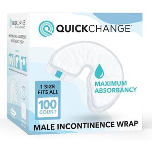 QuickChange Men’s Overnight Adult Incontinence Wrap (Pad), Maximum Absorbency, Holds 17oz Dry to The Touch, Disposable, Fragrance Free, One Size Fits All, Catheter Replacement, 100 Count 