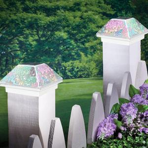 SUNNYPARK 2PK Mosaic Solar Post Cap Lights Outdoor for 4x4, 3.5x3.5 Post Crackled Glass Deck Fence Lamp Weatherproof LED Light Decor in Garden, Yard, Outdoor Table, Balcony, Landscape- Iridescent