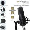 Podcast Equipment Bundle, 48V XLR Podcast Microphone Bundle, Voice Changer with Adjustable Mic Stand, Studio Condenser Microphone for Smartphone, PC, DJ, Video Recording, Streaming, Gaming and Singing