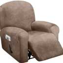 ULTICOR 4-Piece, 1 Seat Recliner Cover, Velvet Stretch Reclining Chair Covers for 1 Cushion Reclining Sofa, Single Seat Recliner Couch Cover, Thick, Very Soft, Machine Washable (Sand)