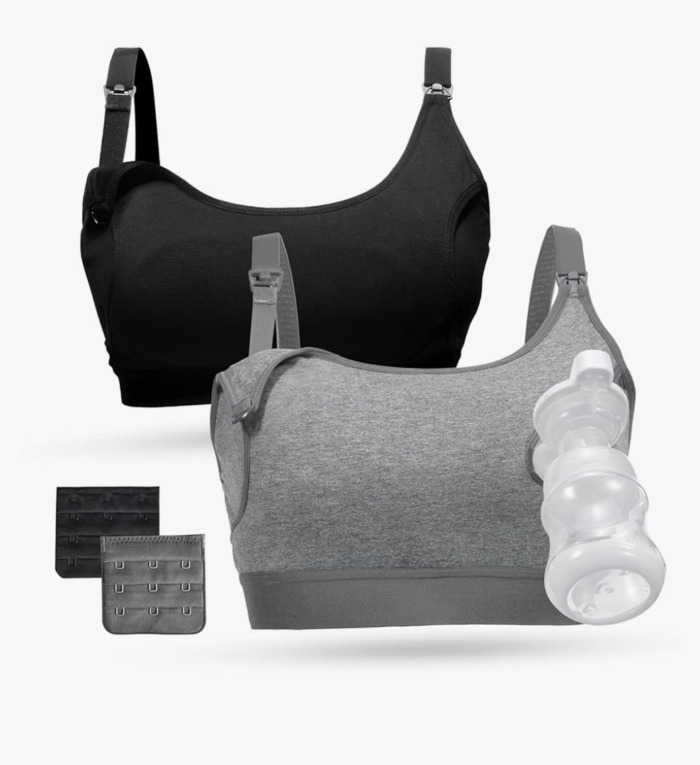 Momcozy Pumping Bra, Pumping Bra Hands Free All Day Wear Pumping & Nursing Bra in One Holding Breast Pump for Spectra, Medela, Size M