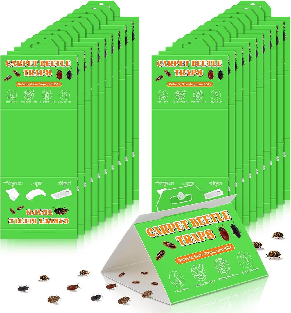 20 Pack Carpet Beetle Traps, Indoor Sticky Glue Traps for Carpet Beetles, Larvae & Other Crawling Insects Non-Toxic Sticky Trap Monitoring Solution