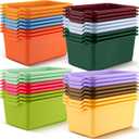 Dandat 36 Pcs Plastic Cubby Storage Bins Colorful Classroom Cubby Organizer Book Bins for Classroom Library Bulk Stackable Toy Containers with Handles for Home Office Daycare Preschool (Vintage Color)