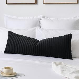 Kevin Textile Soft Plush 14x36 Inch Long Lumbar Pillow Cover 1 Pack, Luxury Fluffy Faux Fur Striped Flannel Rectangle Body Cushion Case for Couch Sofa Chair Bed Home Decor, Black