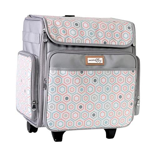 Everything Mary Rolling Scrapbook Tote, Grey Hexagon - Papercraft Tote with Wheels for Scrapbook & Art Storage - Organizer Case for IRIS Boxes, Supplies, and Accessories - for Teachers & Medical