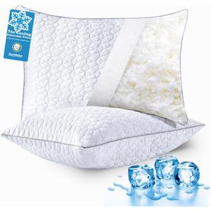 Cooling Pillows Queen Size Set of 2, Shredded Memory Foam Pillows, Adjustable Firm Bed Pillows Cool Cold Pillow for Hot Side Back Stomach Sleepers with Removable Washable Cover, 20" x 30", White