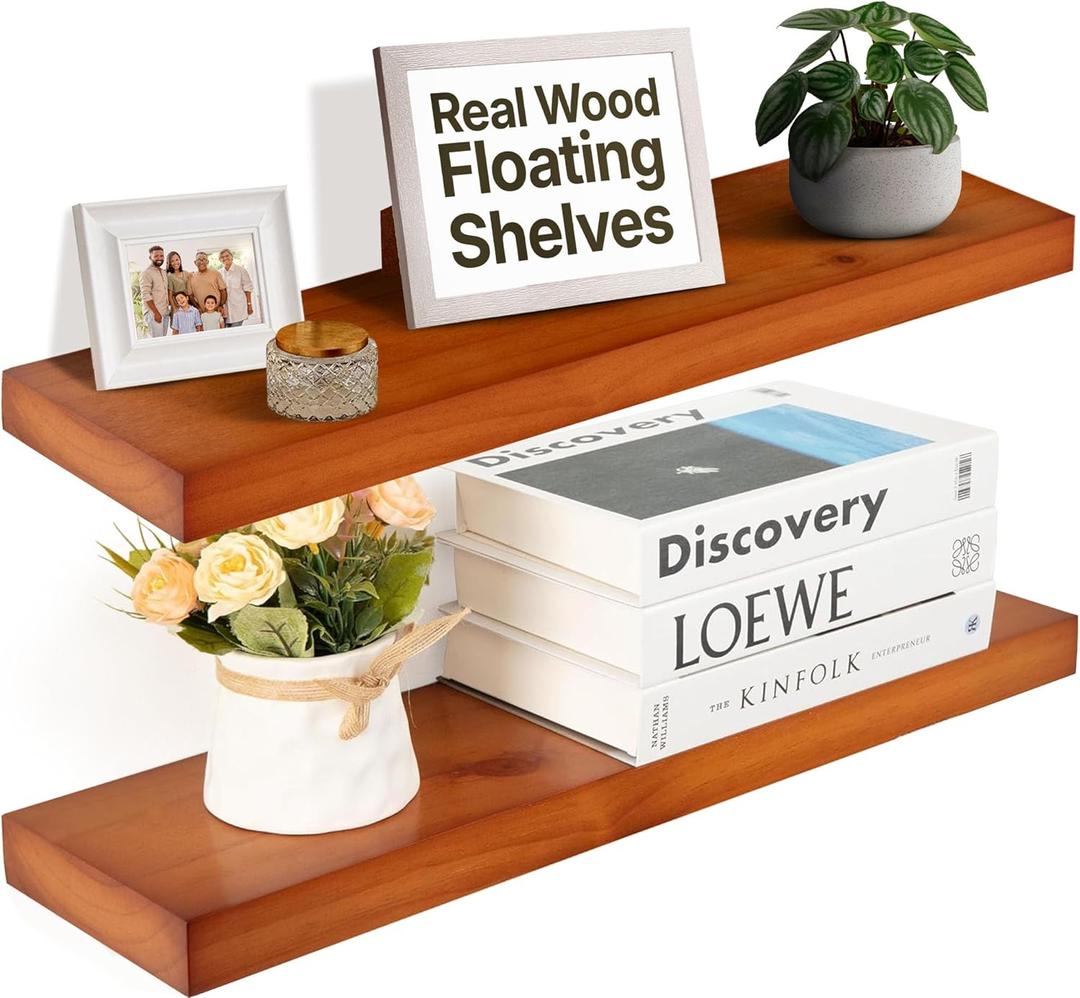 Imperative Dcor Heavy Duty Floating Shelves for Wall Long - Handmade Natural Wood Floating Shelves Kitchen, Bathroom, Wooden Shelf for Wall - Light Walnut 36 inch Long Wood Shelf of 2 - (36"x 6.5") Imperative Dcor Heavy Duty Floating Shelves for Wall Long - Handmade Natural Wood Floating Shelves Kitchen, Bathroom, Wooden Shelf for Wall - Light Walnut 36 inch Long Wood Shelf of 2 - (36"x 6.5")