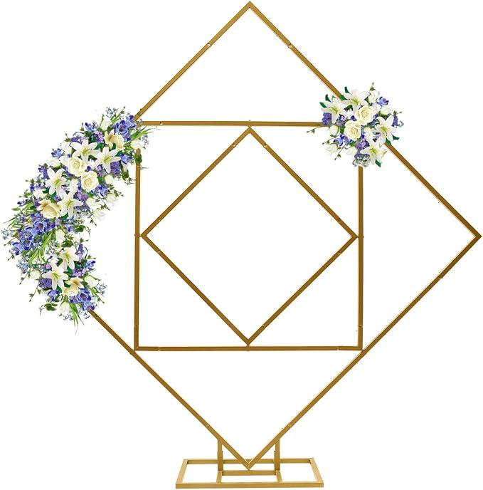 Metal Wedding Arch Large Balloon Stand 200cm High Backdrop Square Arch, Flowers Balloon Arch Frame Backdrop Stand Decoration for Party Event Outdoor Garden (Gold)