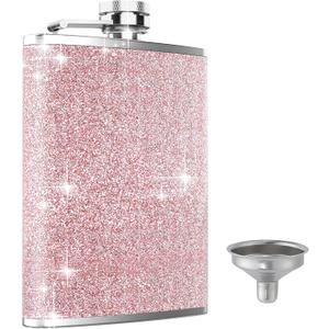 Hip Flask, KIKISML 8Oz Flasks for Liquor Stainless Steel Spirit with Never-Lose Cap and Funnel Leakproof Thin Portable Metal for Camping Outdoor Activitie Wedding Party Gift, Pink (Rose Gold)