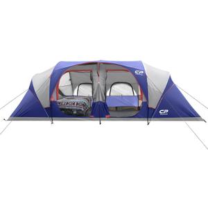 CAMPROS CP 12 Person Camping Tent, 3-Room Family Tent, Rainfly, Waterproof, Blue 240"L x 108"W x 72"H