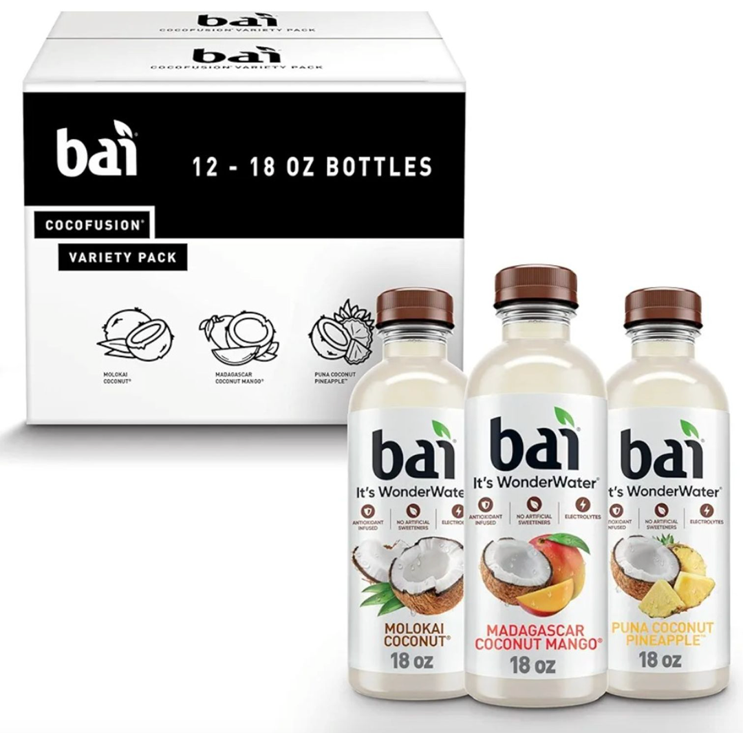 Bai Coconut Variety Pack, Antioxidant Infused Water Beverage, with Vitamin C and No Artificial Sweeteners, 18 fl oz bottles, 12 pack, Best By: 03/02/2026