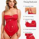 Popilush Corset Bodysuit for Women Tummy Control Shapewear Bodysuits Cowl Neck Going Out Tops Concert Outfits (Large, Red)