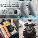 Sunany Travel Neck Pillow for Airplane Pillow Comfortably Supports Head, Neck and Chin, Inflatable Travel Pillow with Soft Velour Cover and Portable Drawstring Bag (Black) (Grey, H)