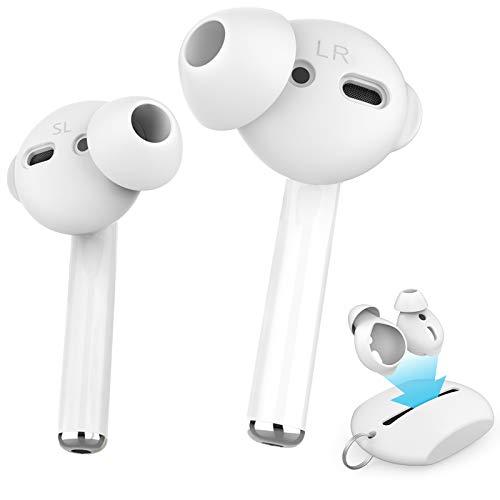 AhaStyle 4 Pairs AirPods Ear Tips Silicone Earbuds Cover [Not Fit in The Charging Case] Compatible with Apple AirPods (2 Pair Large & 2 Pairs Small, White)