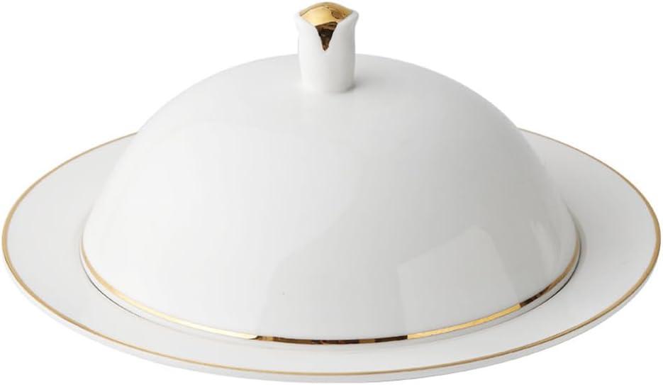 Hemoton Gold-Edged Ceramic Plate with Lid 8 Inch Serving Dish for Steak Dessert and Appetizers Elegant Dinnerware for Parties and Celebrations