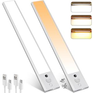 120 LEDs Under Cabinet Lights 3 Color Temps, 6 Pack 30CM Motion Sensor Light Indoor, 3000-6000K Dimmable Closet Lights, Rechargeable Under Counter Lights for Wardrobe, Kitchen, Stairs