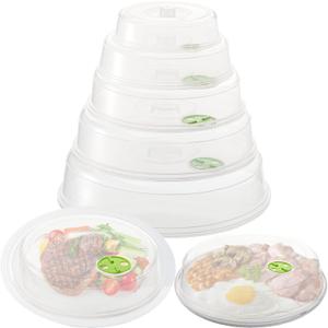 5 Pack Microwave Cover for Food with Air Vent, Microwave Plate, Dish Covers, BPA Free Plastic, Transparent Lids, Stackable, Dishwasher Safe, 5 Size, Variety of Sizes for All Plates & Dishes