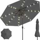 9FT Solar Umbrella 32 LED Lighted Patio Umbrella Table Market Umbrella w/Tilt and Crank, UV-Resistant Outdoor Umbrella for Pool, Garden, Deck, Gray