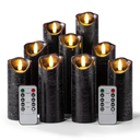 Hausware Set of 9 Flameless Candles Battery Operated LED Real Wax Flickering Electric Candles with Remote Control Timer for Wedding Birthday Halloween Christmas Decorations (Black Color)