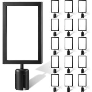 Taiyin 16 Pcs Stanchion Sign Holder Double Sided Sign Frame with Cover Stanchion Top Frames for 8.58 x 12.52 Inches Paper Size for Crowd Control Sentry Stanchions, Black