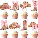 Cowgirl Boots and Hat Pink Bow Cupcake Toppers Coquette Cowgirl Cake Decorations 48PCS Boots and Hats Cupcake Picks Western Cowgirl Birthday Decorations for Girls Wild West Rodeo Party Supplies