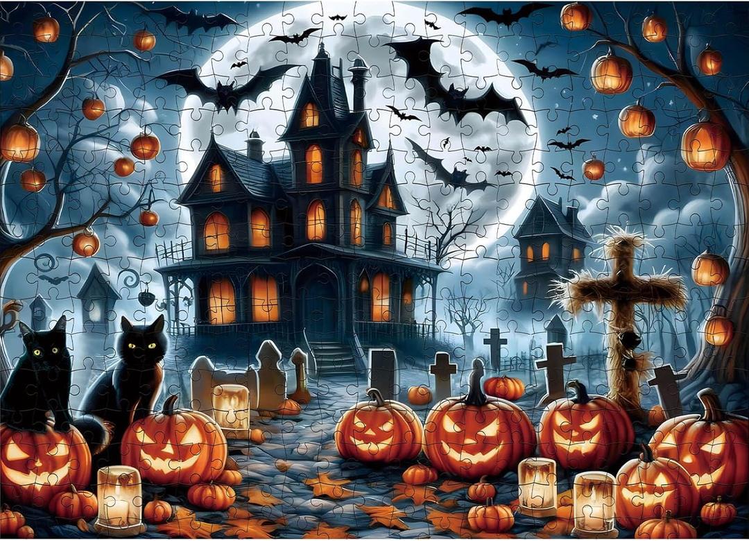 1000 Piece Halloween Puzzles for Adults Kids: Haunted House Mansion Puzzle Party Game Toy Gifts for 3+ Years Old Boys Girls Halloween Nightmare Before Christmas Jigsaw Puzzle for All Ages
