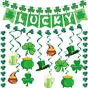 St Patricks Day Decorations, Pre-Assembled Lucky Banner with Shamrock Garland, Clover, Leprechaun Hat and Hanging Swirls, Irish Saint Patrick Day Party Decor & Supplies
