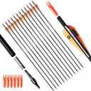 Musen Archery 30/28 Inch Carbon Practice Targeting Arrows with Removable for Youth Compound & Recurve Bow Target (Pack of 12)