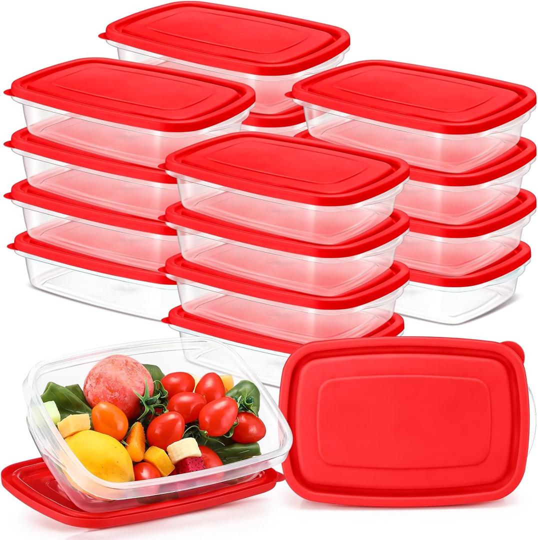 Qinyoung 18 Pcs 33 Oz/ 4 Cups Plastic Food Storage Containers with Lids Portion Box Sets with Cover Stackable Plastic Containers with Lids Microwave Freezer Dishwasher Safe (Red)