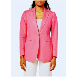 UNIQUE21 Women's Linen One Bttn Notch Collar Jacket, Size:12