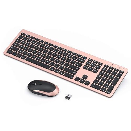 seenda Wireless Keyboard and Mouse Combo, Rechargeable Quiet Keyboard Mouse, Sleek and Ultra Thin Design, Full-Size with Number Pad for Windows, Laptop, PC, Notebook, Desktop (Rose Gold & Black)