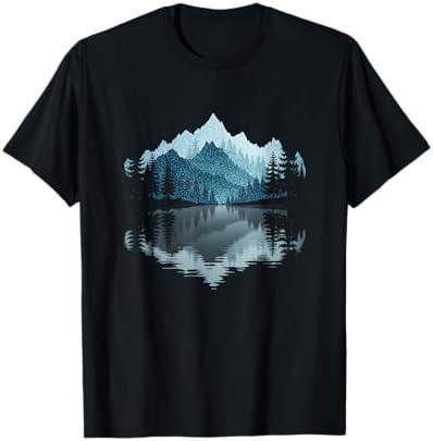 Mountain Landscape Reflection Forest Trees Outdoor Wildlife T-Shirt (Black,XL)