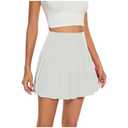 Women's Casual Short Skirt with Pleated Design (US, Alpha, Large, Regular, Regular, White)