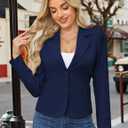 FOLUNSI Women's Business Casual Cropped Blazer Lapel Collar Long Sleeve Work Office Suit Jacket with Fully Lined, Blue, Medium