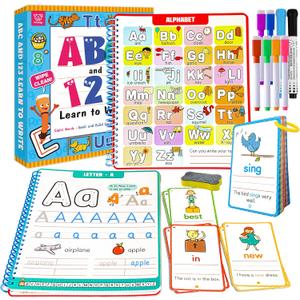 Preschool Learning Activities - Reusable Letter & Number Tracing Book for Kids 3,4,5,6 Years Old -Builds Handwriting & Sight Words, PreK Kindergarten Workbook, Learning Toy Gift for Toddlers