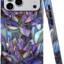 Case Compatible with iPhone 17 Pro Max,Fall Prevention Bright Hybrid 2-Layer Hard Shell Phone Case for Girls Boys,Purple Lotus Floral