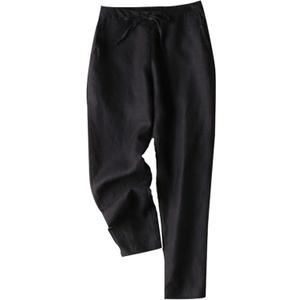 Tanming Linen Pants for Women Summer Casual High Waisted Drawstring White Beach Pant (Large, Black03)