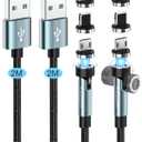 Kuulaa 6FT 540 Rotating 3 in 1 Magnetic Phone Charger Cable, 3A Fast Charge, 480Mbps Data Transfer, Nylon-Braided Cords for Micro USB/Type C/iPhone