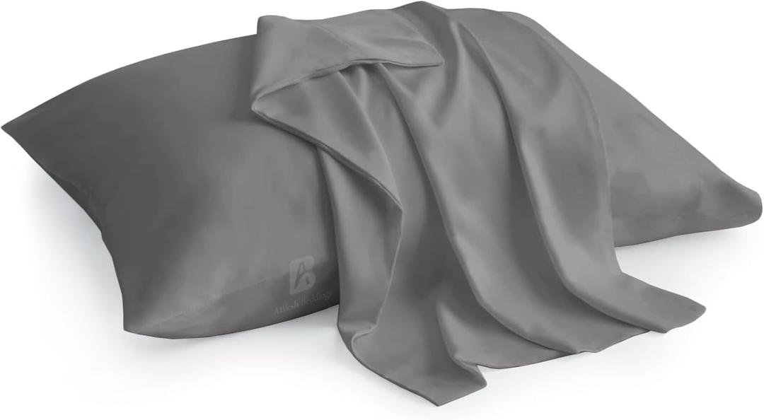 Pack of 2 Toddler Travel Pillow Cases 100% Soft Egyptian Cotton, 600 Thread Count with Zipper Closure for Small Travel Pillowcase 14x20 inch, Grey
