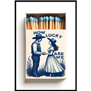 Vintage Western Chinoiserie Indigo Blue Matchbox Canvas Print - Cowboy Love Story Illustration | Farmhouse/Kitchen/Living Room Decor | Trendy Boho Chic Apartment/Home Office | 16x24 Inch Unframed​