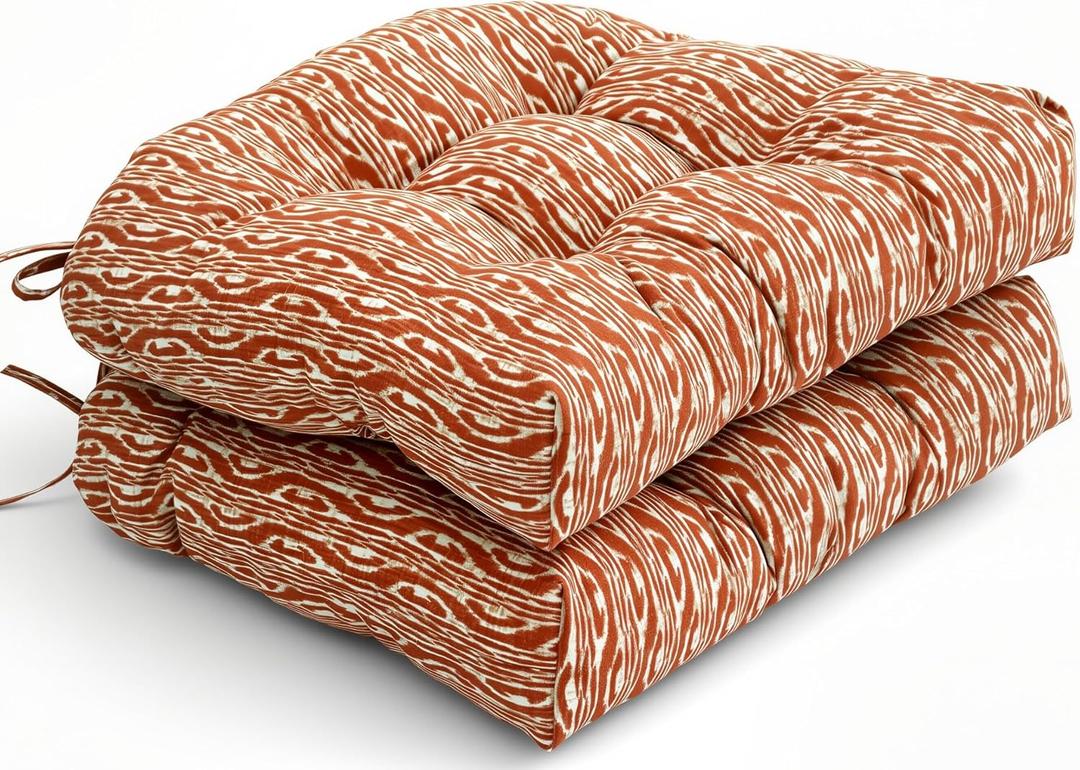 Outdoor Chair Cushions Set of 2,Patio Chair Cushions with Non-Slip Ties,15.5'' x 16'', Fluffy Tufted Outdoor Seat Cushions,Olefin Waterproof Patio Furniture Cushions,Outdoor Dining Chair Pads