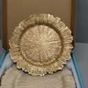 MAONAME Round 13" Gold Charger Plates, Set of 6, Reef Plate Chargers for Dinner Plates, Plastic Table Chargers for Wedding, Thanksgiving, Christmas