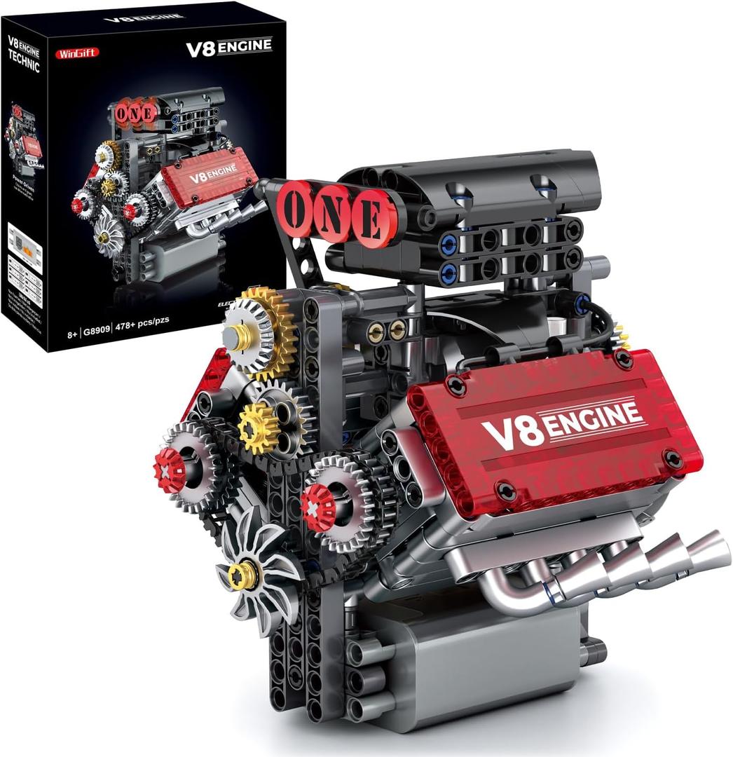 V8 Engine Building Set,V8 Engine Model kit That Run,Build Your Own STEM Mini V8 Model Engine Kit with Battery and Motor,8-Cylinder Car Engine Building Engineering Toys for Kids Adults(478PCS